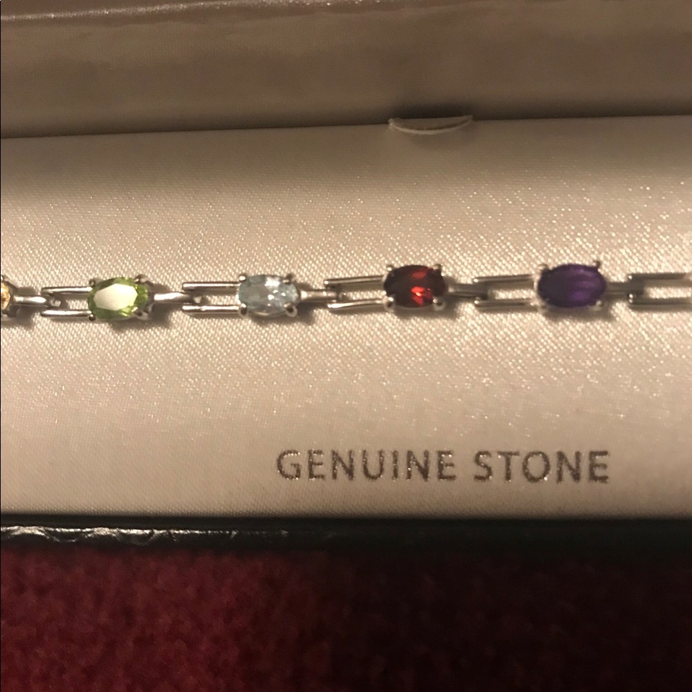 Sterling Silver gem stone bracelet! Peridot Ruby Amethyst Aquamarine Topaz